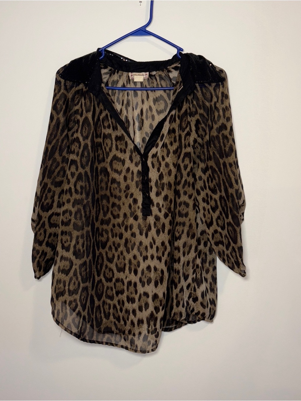 Soulmates Sheer Leopard Print V-Neck Blouse - Brown & Black